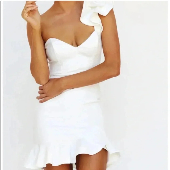 NWT Selfie Leslie White Ruffle One Shoulder Dress Sz XL - Picture 2 of 7